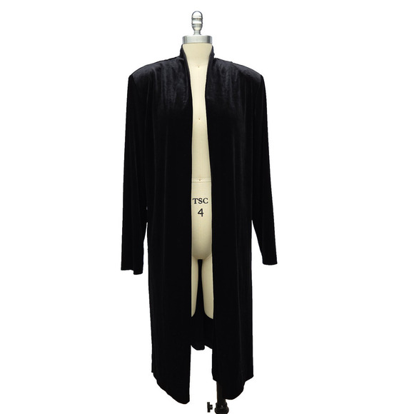 J.B.S. Tops - Vintage 90s Black Velvet Open Front Duster Cardigan Size M L Gothic Goth JBS